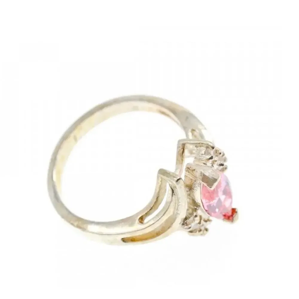 925 Sterling Silver Pink & White CZ Ring Size 7